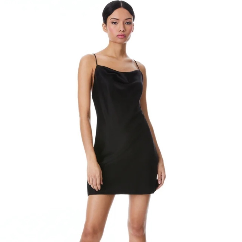 Alice + Olivia black slip mini dress with lace detail bottom size 4